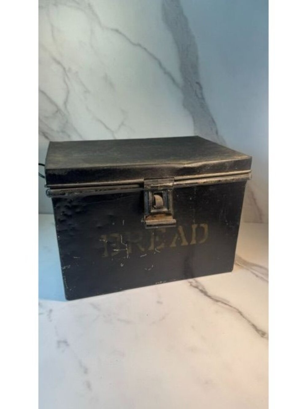 Vintage black tin metal box